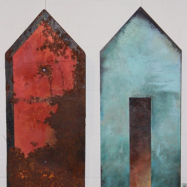 Häuser  / 2012 - Acrylic, sand on iron oxide, steel plate and MDF, each 34*75 cm